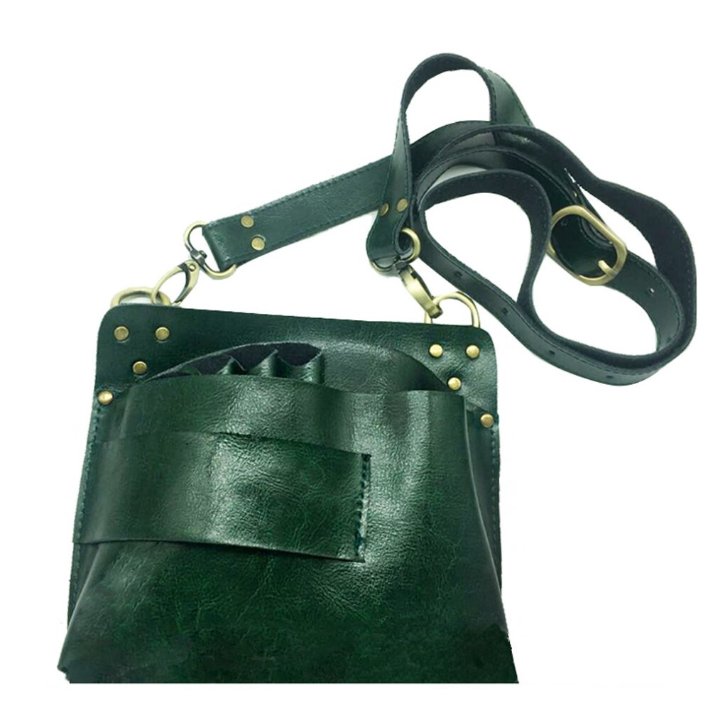 Green Barber Scissors Holster Leather Retro Large Capacity Hairdressing Tool Pouch With Belt