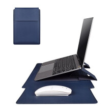 Laptoptas/hoes van PU-leer, schokbestendige hoes voor ultrabooks, marineblauw, geschikt voor 15-15,6 inch.