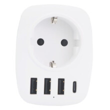 USB-aansluiting met 1 AC-poort, 1 USB-C-poort en 3 USB-poorten, compatibel met iPhone/iPad, perfect voor thuisgebruik.