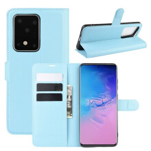 Compatibel met Samsung Galaxy S20Ultra - Litchi Wallet Case - Lichtblauw Lichtblauw Lichtblauw