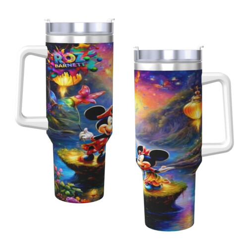 Ποτήρι Mickey Mouse 40oz με λαβή και καλαμάκι, αδιάβροχο, μονωμένο, με καπάκι και