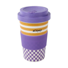 Wiederverwendbarer Bambus-Kaffeebecher, 400 ml (13,5 oz) Trinkbecher & Reisebecher, Schachbrettmuster, nachhaltig, BPA-frei, umweltfreundlich