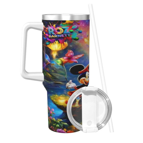 Ποτήρι Mickey Mouse 40oz με λαβή και καλαμάκι, αδιάβροχο, μονωμένο, με καπάκι και 2