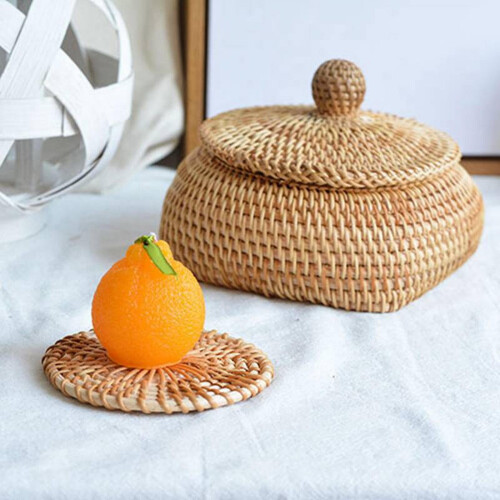 Round Rattan Woven Drinks Coaster,Handmade Teacup Insulation Coasters Home Cup Mat 2