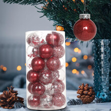 Fankiway Weihnachtsbaumschmuck-Set, 6 cm großer, bemalter Weihnachtsbaumanhänger aus Polyethylen, 30 Scheunen voller Weihnachtsdekoration