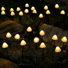 HESHENG20LED Solar Tuinverlichting, 8 standen, Waterdichte Paddenstoellamp met Grondpen, Warm Wit, Geschikt voor Buitenpaden & Terrasdecoratie