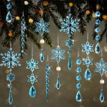 18-teiliger Richmoon-Weihnachtsschmuck – Hellblaue Acryl-Schneeflocken und Eiszapfen mit Anhängern, geeignet für Weihnachten und Neujahr (Kaufen)