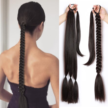 Peruci pentru femei la reducere: Extensii de coadă de cal cu dantelă frontală de 80 cm, păr sintetic pentru împletitură, perucă lungă