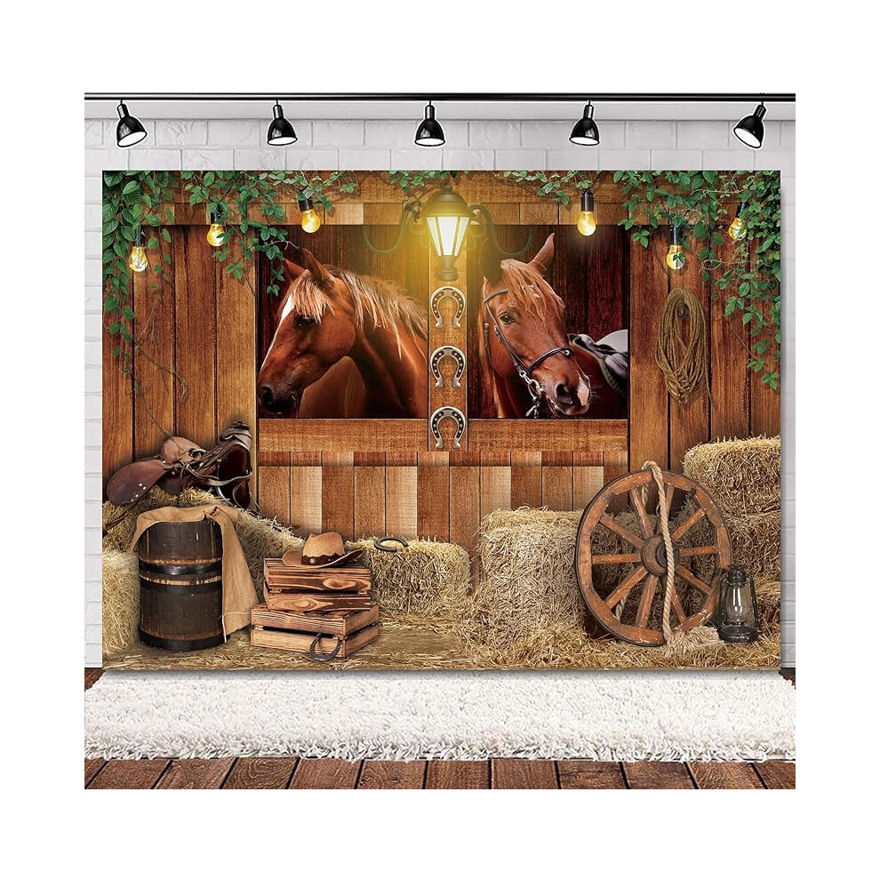 Western Cowboy Backdrop 7X5 Ft, Rustic Barn Door Farmhouse Wooden Stable Country Wild West Horse Vintage Plank Cow Skull Decor For Photography Brown 9448196067963