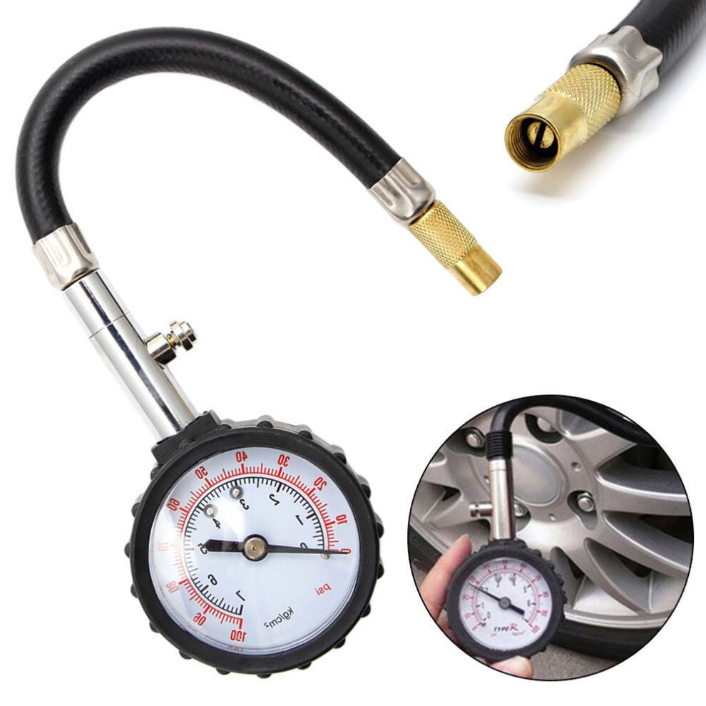 Wideskall Premium Flexible Hose Truck Car Tire Pressure Gauge 0-100 Psi Air Meter Tester 9004841111520
