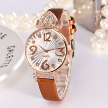 Orologi da donna casual al quarzo, orologi alla moda con strass, quadrante rotondo, cinturino in pelle, orologi da donna color caffè
