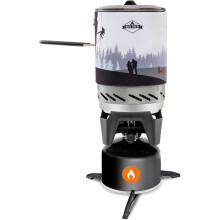 Réchaud à gaz portable HikeCrew, plaque de cuisson compacte pour le camping et la randonnée, avec casserole de 1 L, couvercle, poignée et sac de