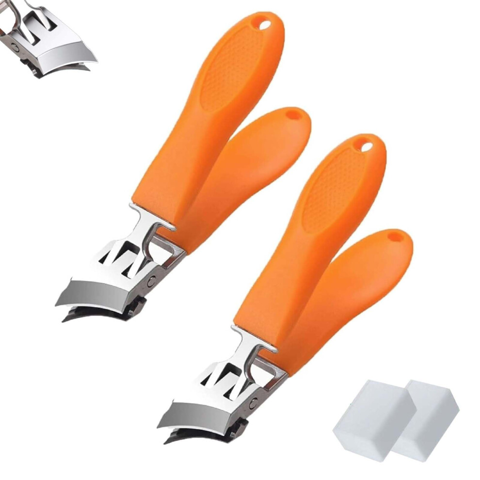 Wide Jaw AntiSplash Slanted Nail Clipper for Thick and Ingrown Toenails, Stainless Steel 2pcs