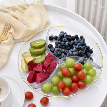 Bandeja de plástico transparente Comefolife de 25 cm (10") para aperitivos, con 3 compartimentos para verduras y cócteles, ideal para fiestas.