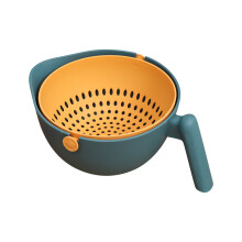 ¡Ofertas de San Valentín 2024 de LOOPSUN! Cesta de cocina de doble capa, cesta filtrante para frutas y verduras, azul con asa, compatible con