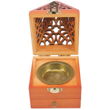 Ornament Decor Tămâie Con Stand Aromaterapie Arzător Piramida Cutie Vintage Aliaj de Aluminiu Din Lemn