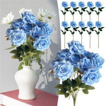 XCXyan Artificial Bouquet - 9 Sky Blue Ice & Snow Roses, Silk Cloth Flowers for Wedding, Hotel Decoration, Compatible with Home Landscaping