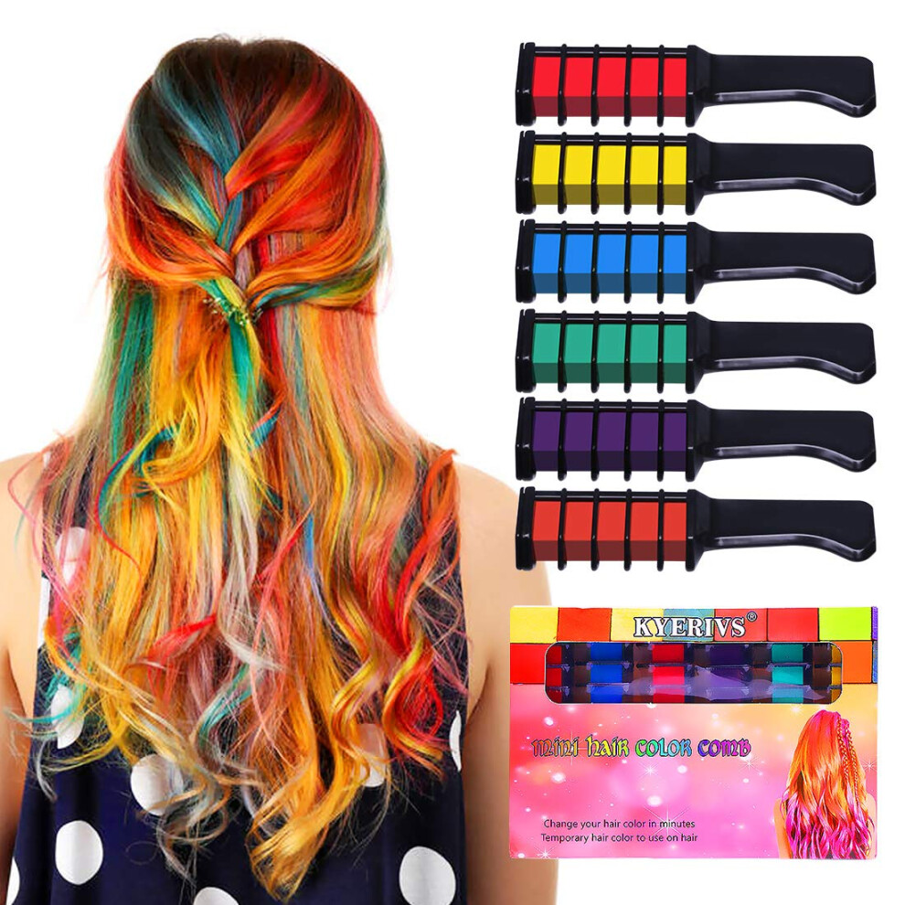 Hair Chalk Comb Set Temporary Hair Color Dye for Kids Girls Party Cosplay Washable 6PCS