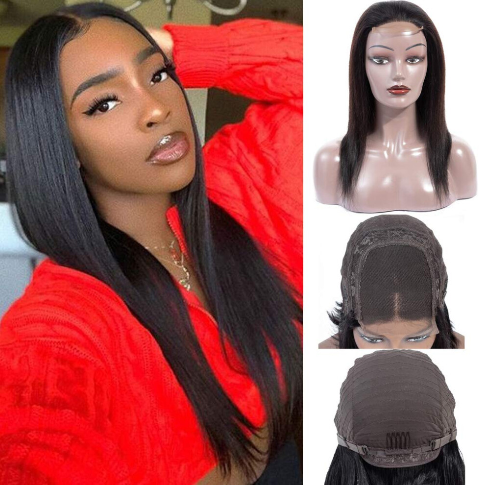 Unisex Brazilian Straight Human Hair Wig 4X4 Lace Closure Natural Hairline Unprocessed Virgin 18 Inch