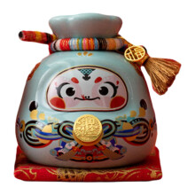 Chinese Year Lucky Bag Piggy Bank Ceramic Money Saving Box Prosperity Gift Home Decor Blue