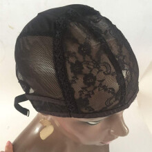 Black Lace Wig Cap with Adjustable Straps for Wig Making and Easy Weft Sewing