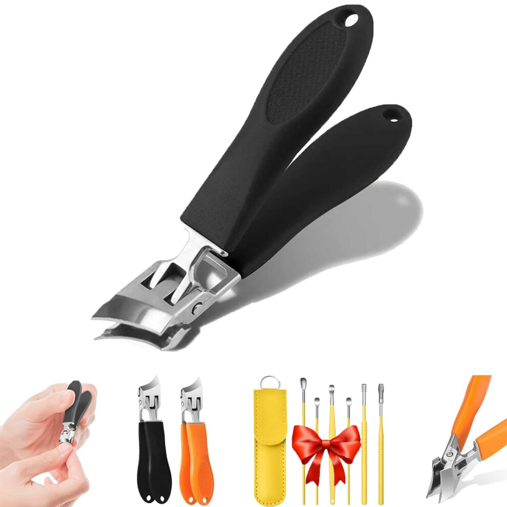 Black Wide Jaw Nail Clippers For Thick Toenails With Antisplash Design And Long Handle For Seniors