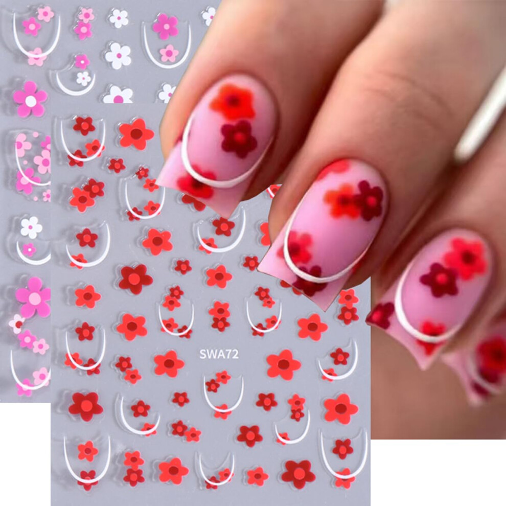 Valentine Nail Stickers 3D Flower Nail Art Decals Romantic Pink Rose Hearts SelfAdhesive 6PCS