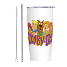 Bicchiere termico Scooby-Doo da 20 once con coperchio e cannuccia, in acciaio inossidabile, ideale per lavoro, casa, attività all'aperto e auto.