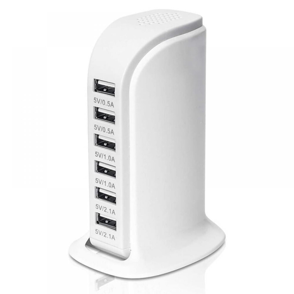 6-Port Usb Wall Charger, Quick Charge 2.1A, Compatible With Phones, Tablets, Smartphones (White) White 9164030464094