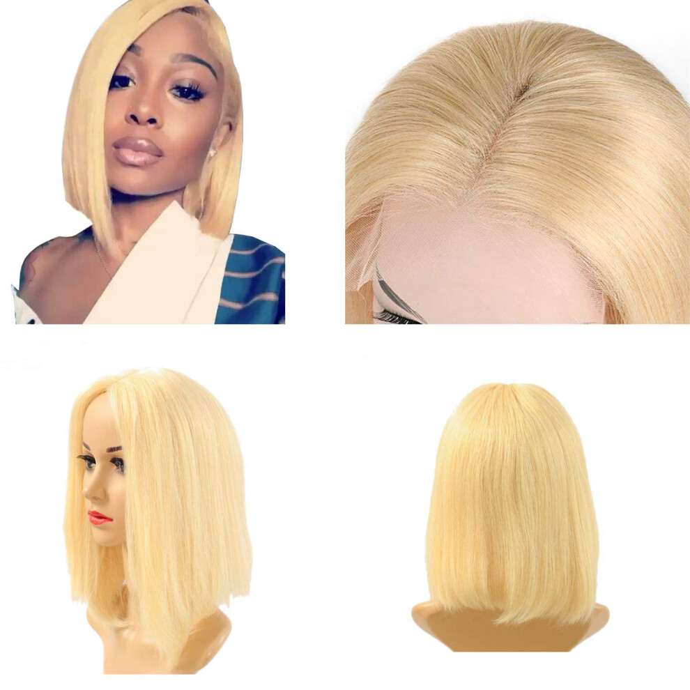 Unisex 613 Blonde Lace Front Bob Wig Brazilian Remy Human Hair Preplucked Natural Hairline 16 Inch