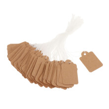 100 étiquettes de prix avec ficelle, étiquettes vierges kraft suspendues de 25 x 15 mm, compatibles avec les produits de vente au détail et les