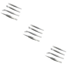 12 Pcs Pointed Tweezer Tweezers Kit Repair Forceps Professional Major Silver Color Set