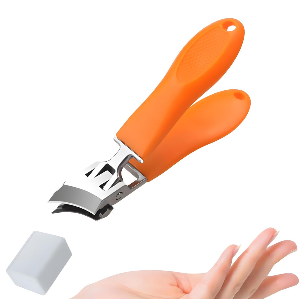Wide Jaw Nail Clipper with Slanted Blade for Thick Toenails, Anti Splash Guard, Ergonomic Handle, Orange