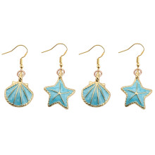 2 Pairs Shell Starfish Earrings Decorative Beach Stud Rhinestone Fashion Drop Shaped Chic