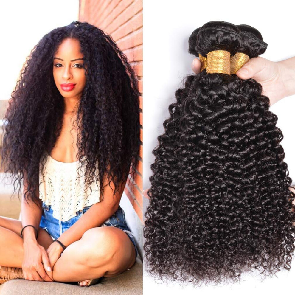 Unisex Malaysian Kinky Curly Virgin Hair Bundles 18 20 22 Inch Natural Unprocessed 1B Color