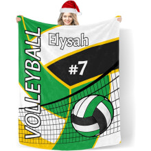 Custom Blanket with Name Text,Personalized Volleyball Green Yellow Super Soft Fleece Blankets for Couch Sofa Bed 50X60inch