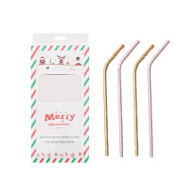 Conjunto de Canudos de Aço Inoxidável para o Natal - Canudos Coloridos para Chá com Leite