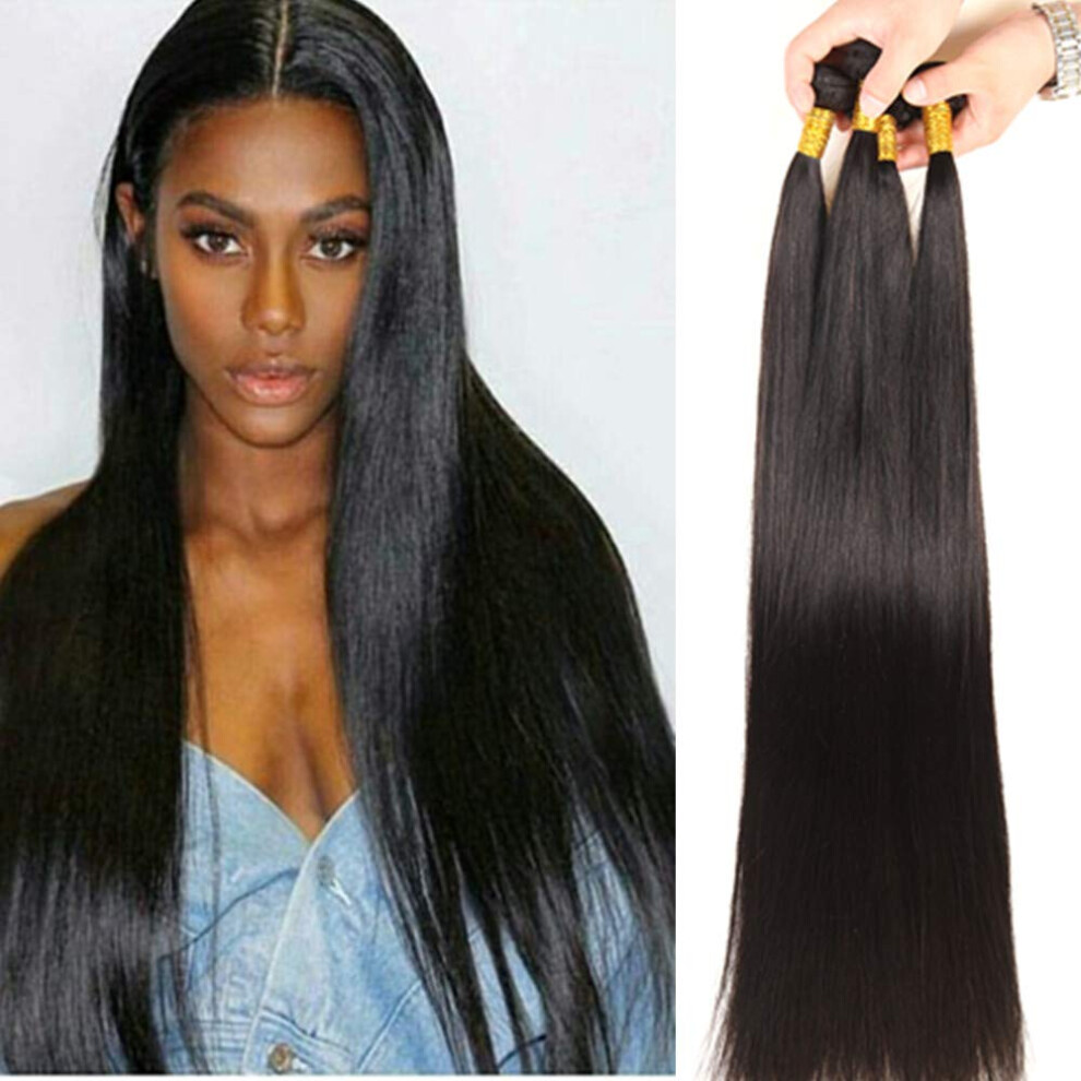 Unisex Black Brazilian Straight Hair Bundles 40 Inch Virgin Human Hair Extensions Natural Remy Weave