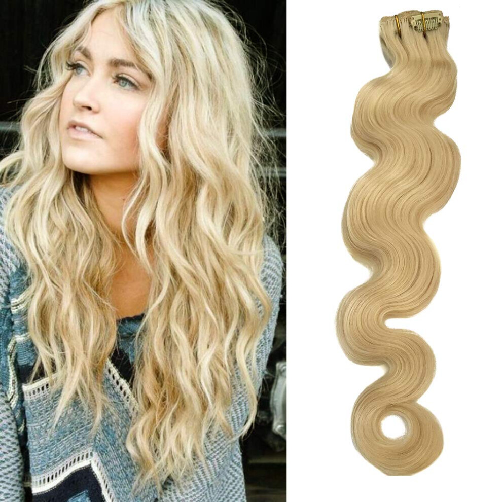 Unisex 22' Blonde Body Wave Clip In Hair Extensions Remy Human Hair Full Head Double Weft 7Pcs