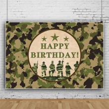 Sfondo mimetico militare "Buon compleanno", compatibile con il tema mimetico Top Secret di Army Soldier3Stars, banner per photo booth e decorazioni