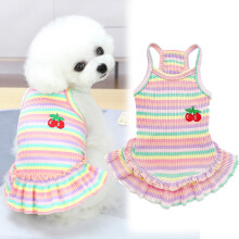 Rochie drăguță pentru câini de talie mică, haine pentru căței de ziua de naștere, fustă tutu de prințesă cu dungi curcubeu, compatibilă