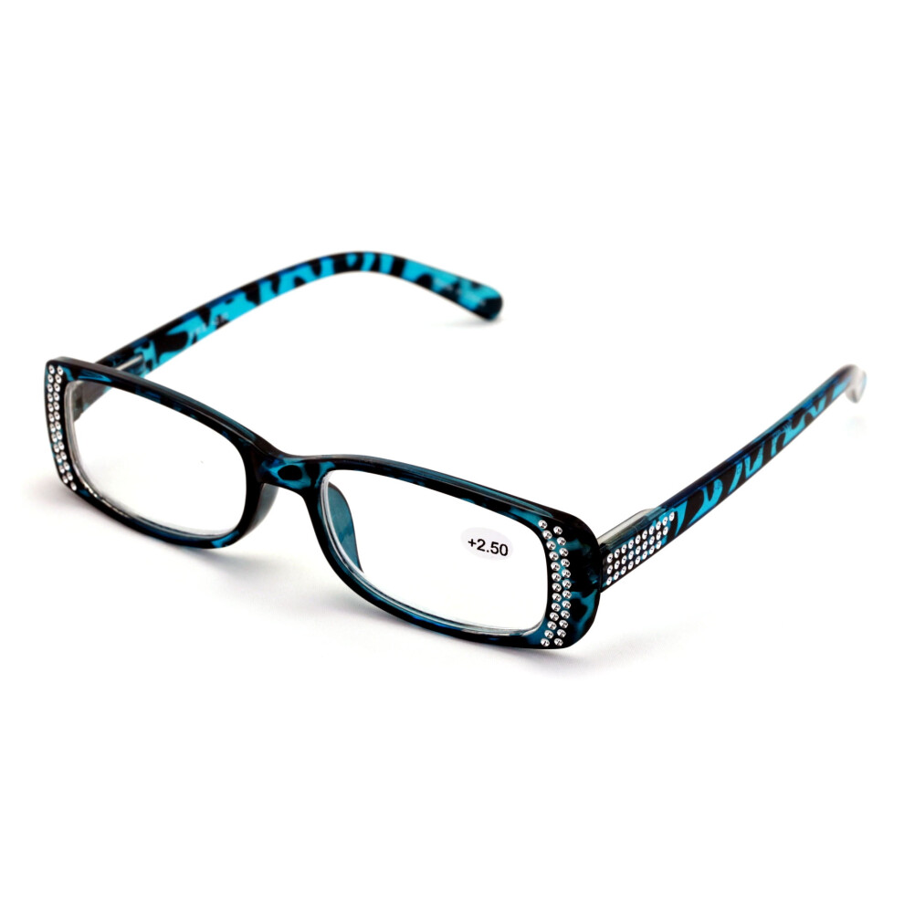 Women Rectangular Rhinestones Reading Glasses - Female Fashion Leopard Clear Lens Readers Demi Tortoise