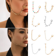 Xinyolin Ethnic Style Star Leaf Faux Pearl Tassel Chain Nose Jewelry Piercing Stud Earrings Nose Ring Nose Chain