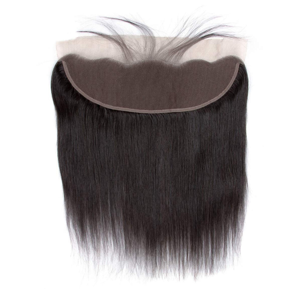 Unisex Black 13X4 Brazilian Straight Lace Frontal With Baby Hair 18 Inch Natural 130% Density Unprocessed Remy Human Hair Lace Frontal Closure