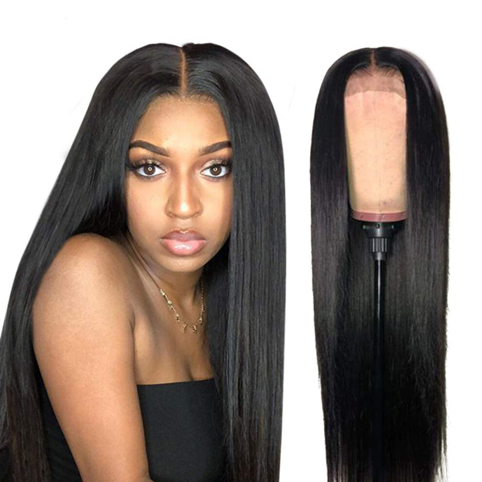 4x4 Lace Front Wig Human Hair Brazilian Virgin Straight 32 Inch Pre Plucked Bleached Knots for Black Women