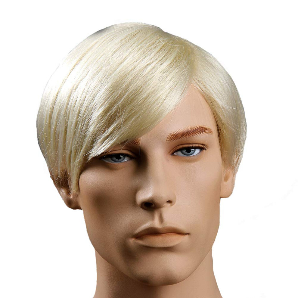 Men's Short Blonde Wig 9 Inch Synthetic Straight Hair with Breathable Cap and Low Maintenance