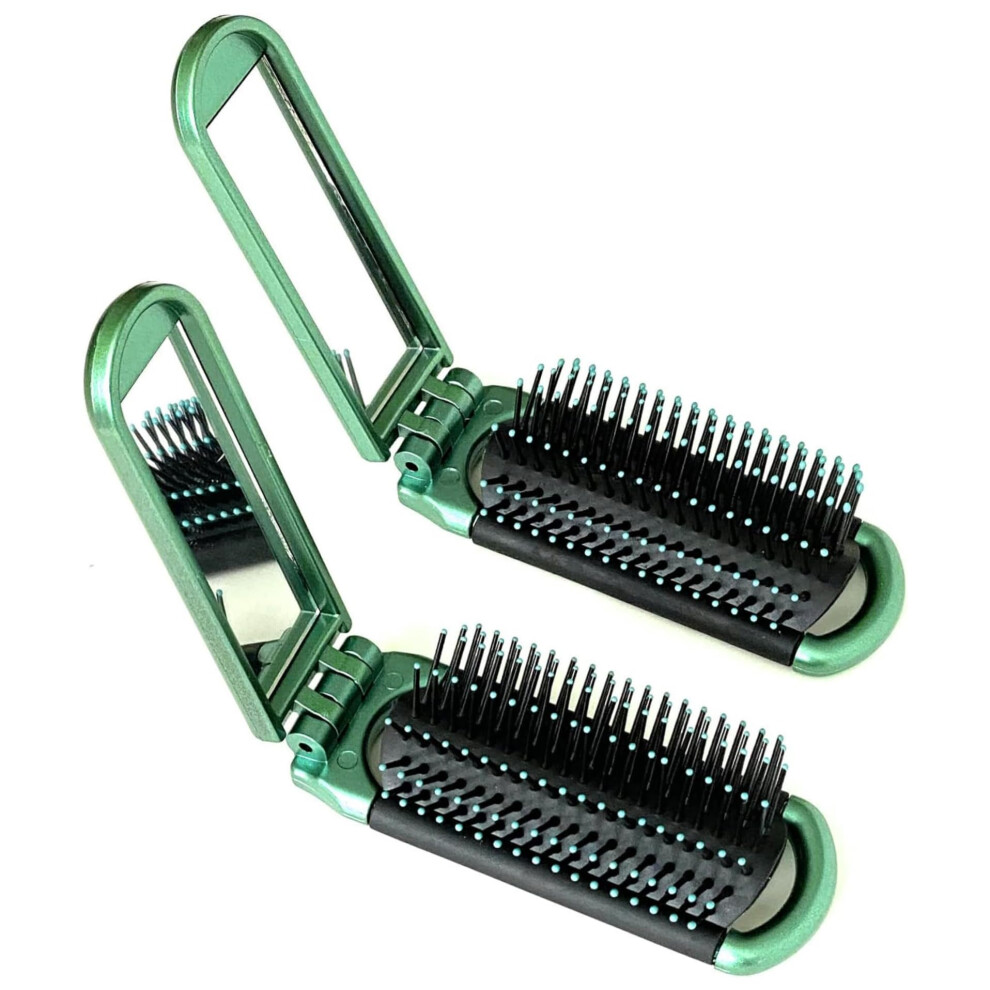 Folding Hair Brush with Builtin Mirror, Compact Travel Hairbrush for Purse, Gym and Swimming
