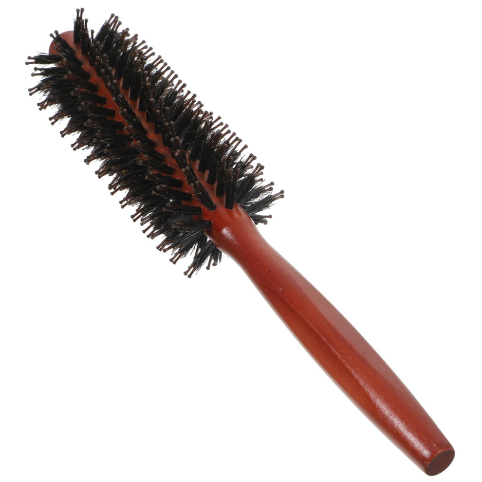 Round Hair Brush with Natural Bristles, Blow Dry Styling for Curly Hair, Ergonomic Wooden Handle