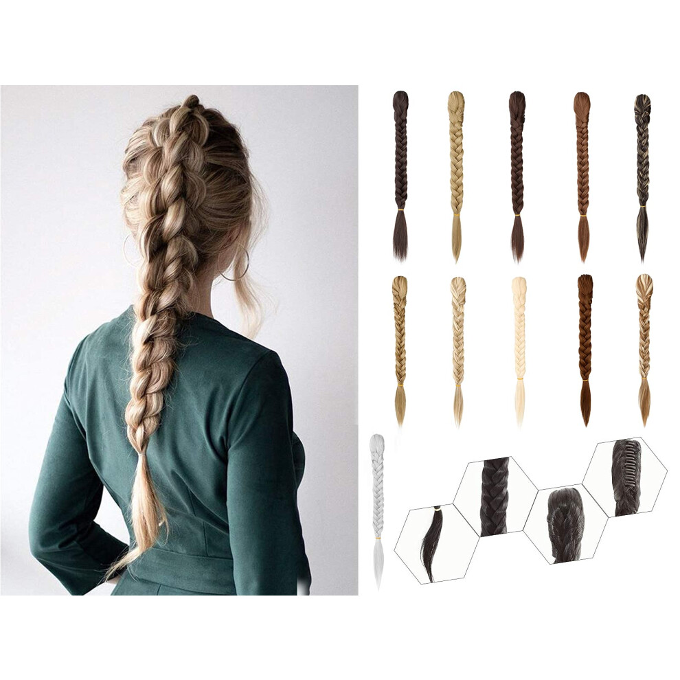 Unisex Clip In Ponytail Extension With Fishtail Braid, 21' Long Synthetic Braided Hairpiece With Claw Clip