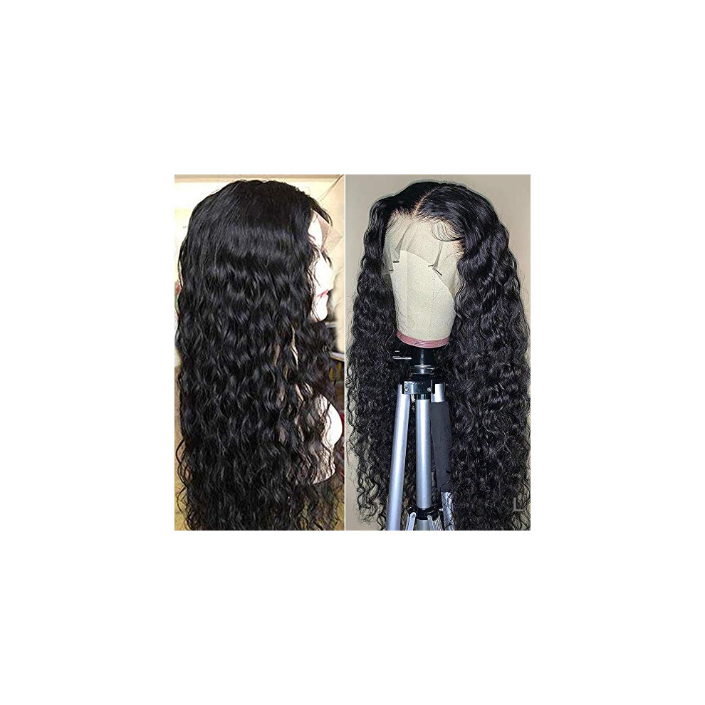Water Wave Human Hair Wig 360 Lace Frontal Pre Plucked Hairline 150% Density Brazilian Style